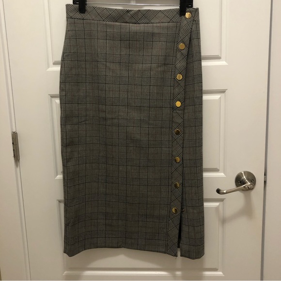 NWT ZARA Plaid Pencil Skirt with Buttons - Picture 1 of 7